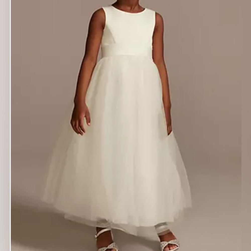 Ivory Satin Flower Girl Dress with Tulle skirt